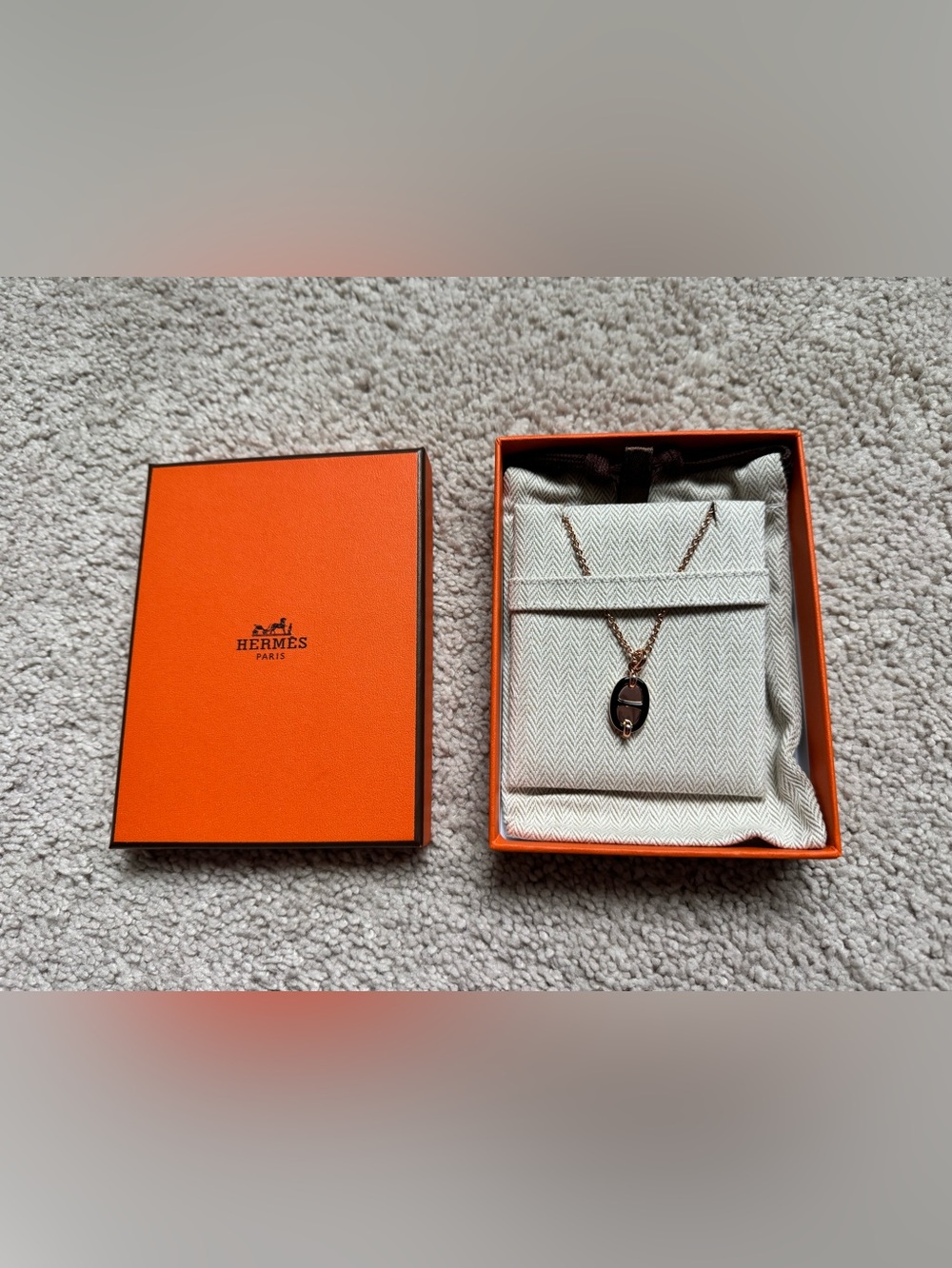 Hermes Mini Maillon Pendant Necklace Black, Rosegold, Small model